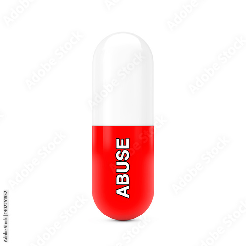 Capsule Pill with Abuse Sign. 3d Rendering