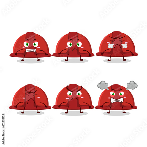 Red construction helmet cartoon character with various angry expressions