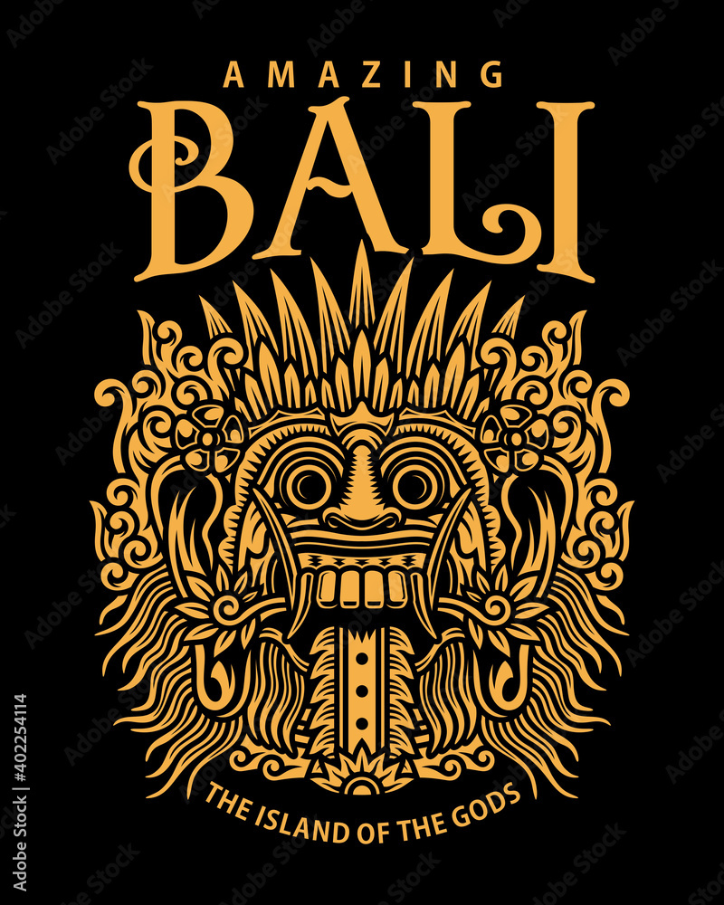 Traditional Balinese Mask Vector Graphic On Black,
Traditional Balinese Mask Graphic T-shirt