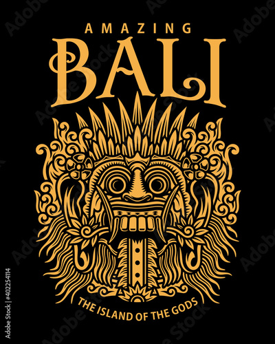 Traditional Balinese Mask Vector Graphic On Black  Traditional Balinese Mask Graphic T-shirt