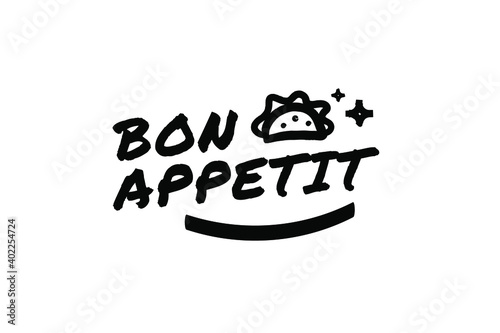 BON APPETIT Poster Quote Paint Brush Inspiration Black Ink White Background