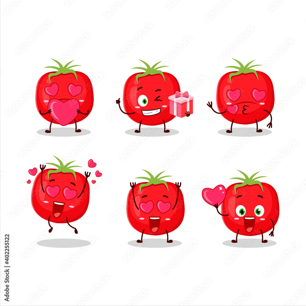 Tomato cartoon character with love cute emoticon Tomato cartoon character with love cute emoticon