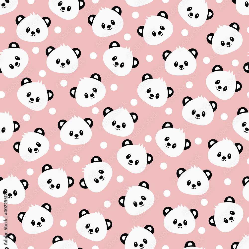 Seamless pattern with cute panda. Vector illustration.	