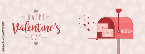 Valentines day greeting banner. Mailbox with love letters. Cute design concept for 14 february.