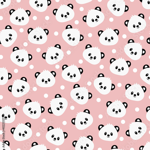Seamless pattern with cute panda. Vector illustration. 