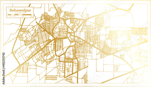 Bahawalpur Pakistan City Map in Retro Style in Golden Color. Outline Map.