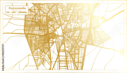 Gujranwala Pakistan City Map in Retro Style in Golden Color. Outline Map.