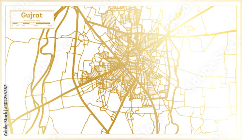 Gujrat Pakistan City Map in Retro Style in Golden Color. Outline Map.