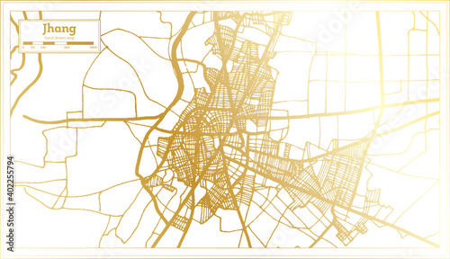 Jhang Pakistan City Map in Retro Style in Golden Color. Outline Map.