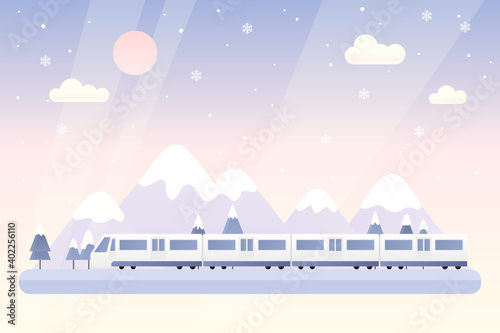Vector illustration of a winter landscape with a train.