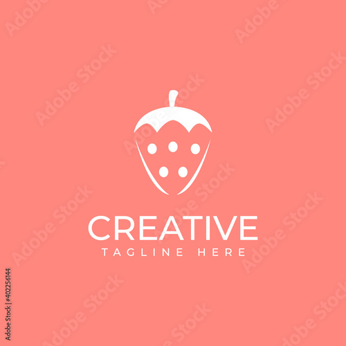 Simple and clean strawberry fruit logo design