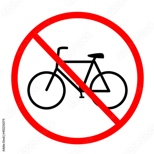 No bicycles warning sign. No Bikes symbol on white background. No bicycle parking sign in circle.