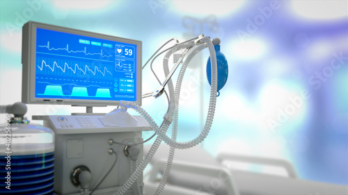 cg medical 3d illustration, ICU lungs ventilator in clinic