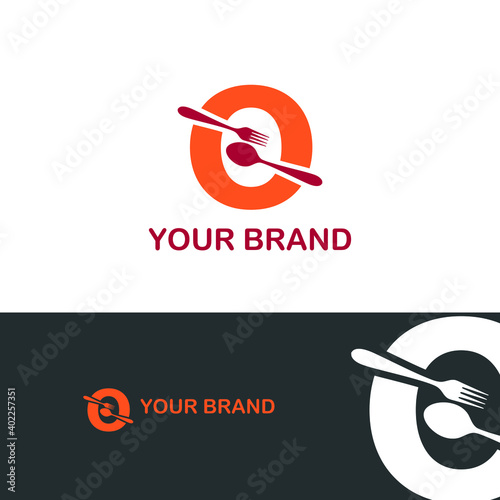Initial letter o with spoon and fork for restaurant, catering, canteen, kitchen, cook logo design vector concept