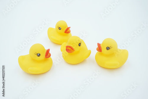 Yellow duck animal toy on white background