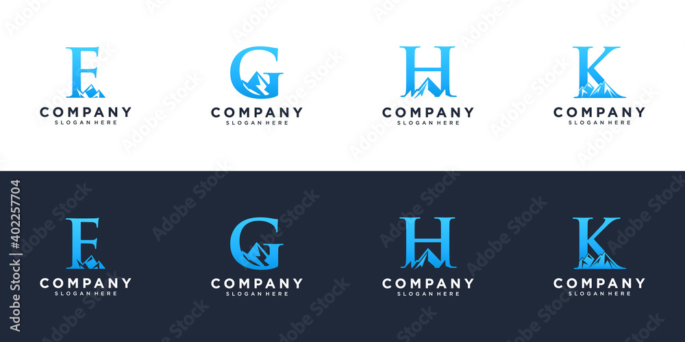 Letter f g h and k with abstract mountain logo Letter f g h and k with abstract mountain logo
