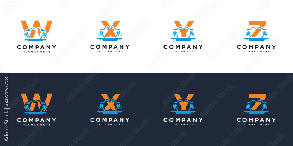 Letter w x y and z with abstract beach logo template
