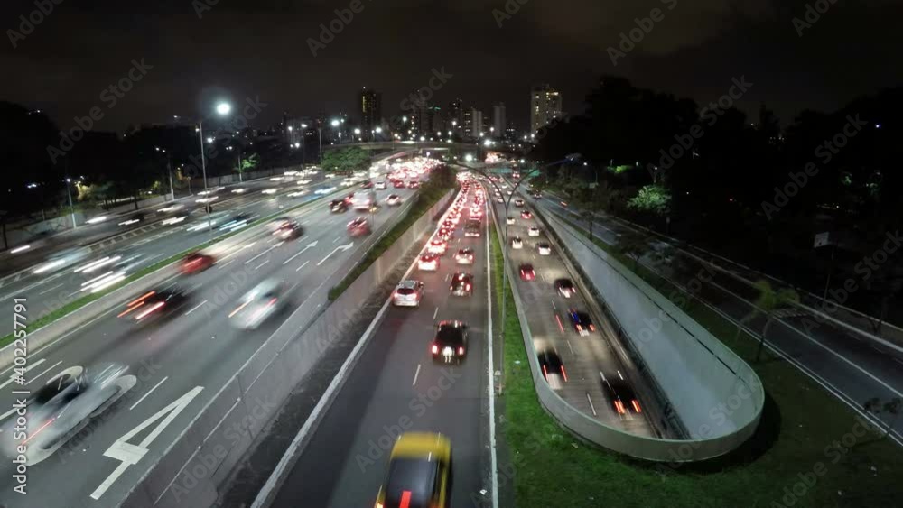 Night time lapse of traffic on the famous 23 de Maio Avenue in Sao Paulo, Brazil. This avenue run past Ibirapuera Park. Night time lapse of traffic on the famous 23 de Maio Avenue in Sao Paulo, Brazil. This avenue run past Ibirapuera Park.