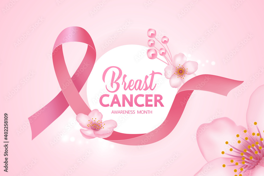 Pink ribbon on pink background of breast cancer awareness vector illustration.