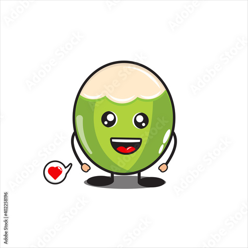 Coconut mascot with love, cute coconut mascot on white background