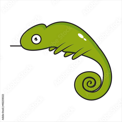 Green chameleon mascot design on white background photo