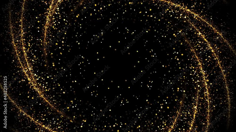 Gold dust particles fly in slow motion in the air lingering slowly. Dust Particles Background Bokeh Lights Background on Black Background 4k Footage Snow Particles Background.	