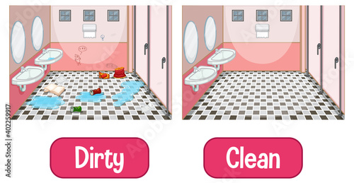 Opposite adjectives words with dirty and clean