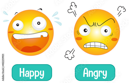 Opposite feeling words with happy and angry