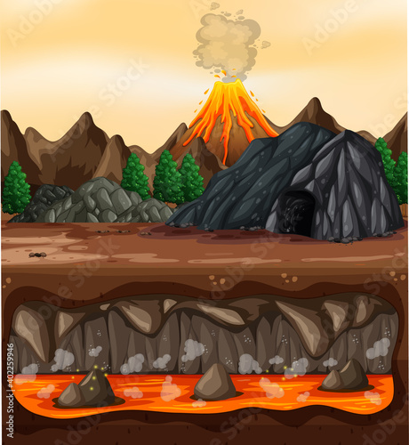 Volcanic eruption outdoor scene background