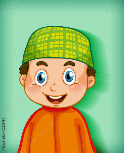 Male muslim cartoon character on colour gradient background