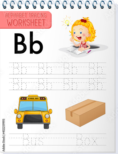 Alphabet tracing worksheet with letter and vocabulary