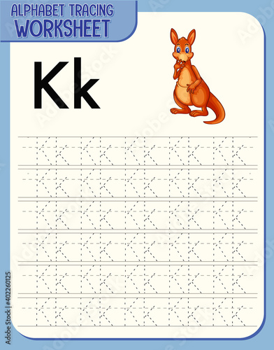 Alphabet tracing worksheet with letter K and k