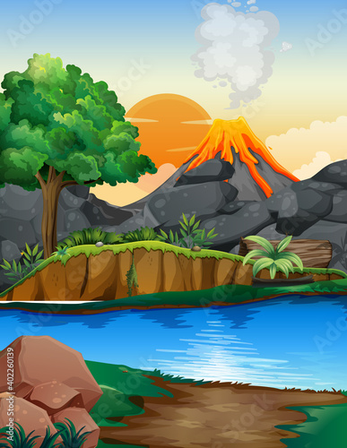 Volcanic eruption outdoor scene background