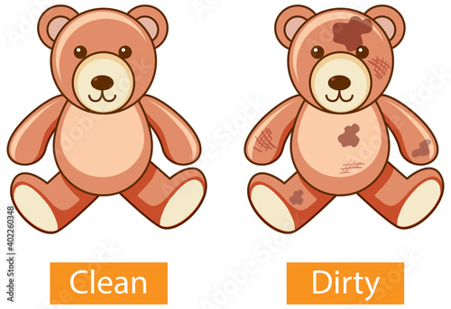 Opposite adjectives words with clean and dirty
