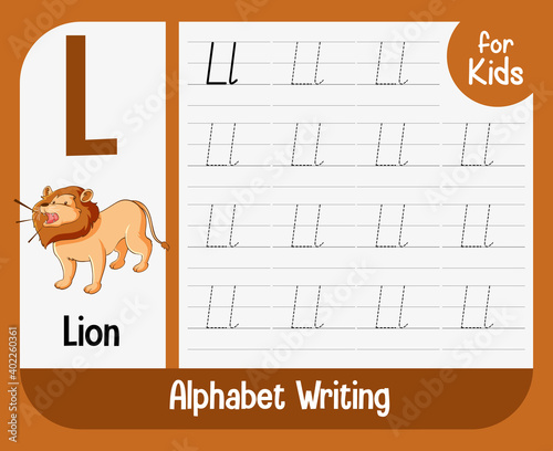 Alphabet tracing worksheet with letter and vocabulary