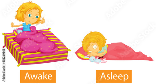 Opposite words with awake and asleep