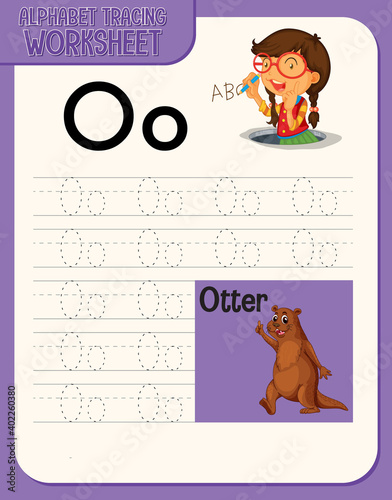 Alphabet tracing worksheet with letter and vocabulary