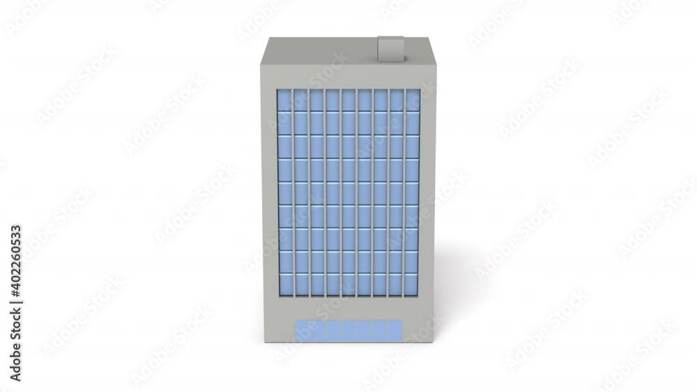 回転するカーテンウォールのオフィスビル。アルファチャンネル付き。