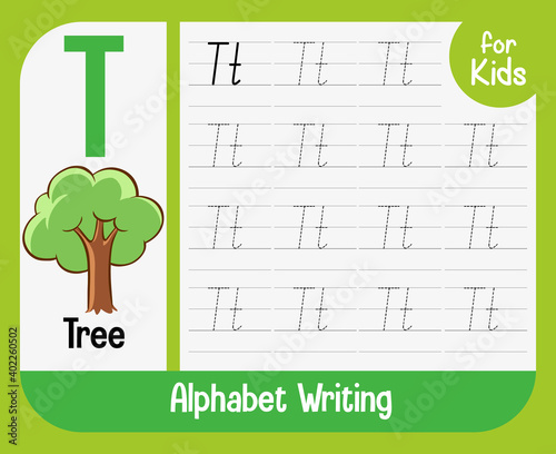 Alphabet tracing worksheet with letter and vocabulary