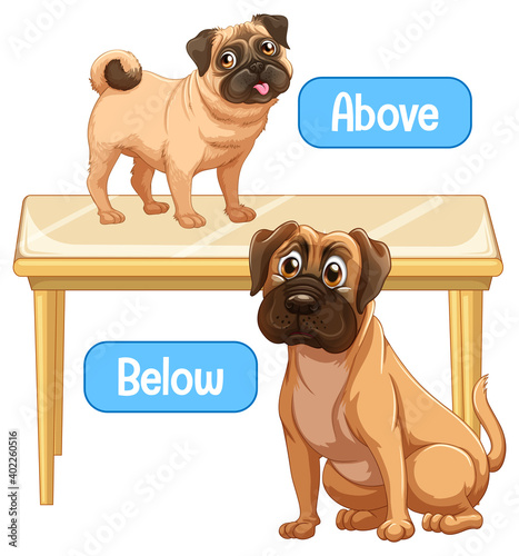 Opposite words with above and below