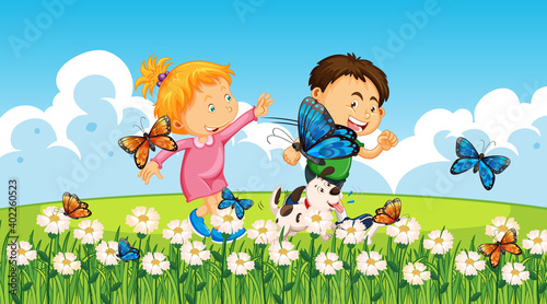 Boy and girl playing outdoor