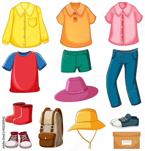 Set of clothes with accessories isolated on white background