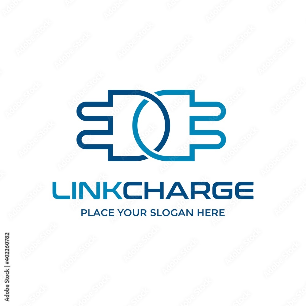 Link charge vector logo template. This design use plug symbol. Suitable for technology.