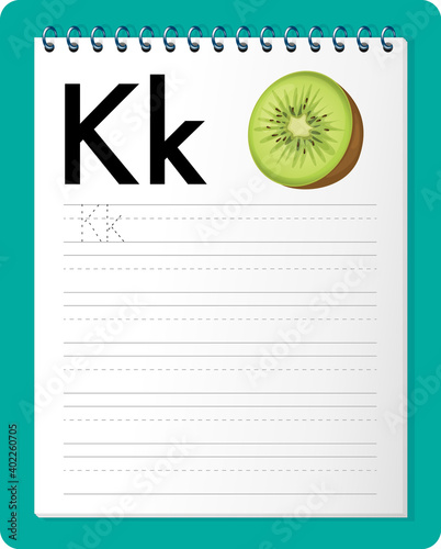 Alphabet tracing worksheet with letter K and k