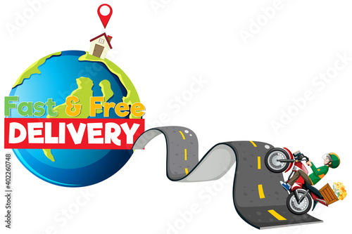 Bike man or delivery man riding to the earth