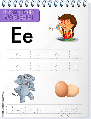 Alphabet tracing worksheet with letter and vocabulary