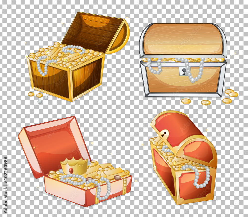 Set of treasure chest isolated on transparent background Set of treasure chest isolated on transparent background