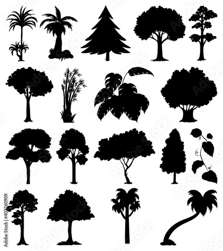 Set of plant and tree silhouette