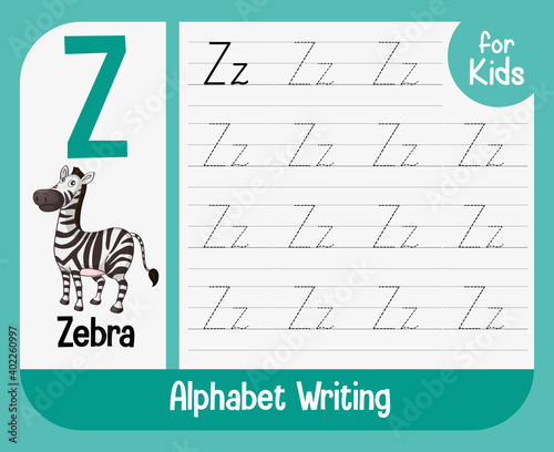 Alphabet tracing worksheet with letter and vocabulary