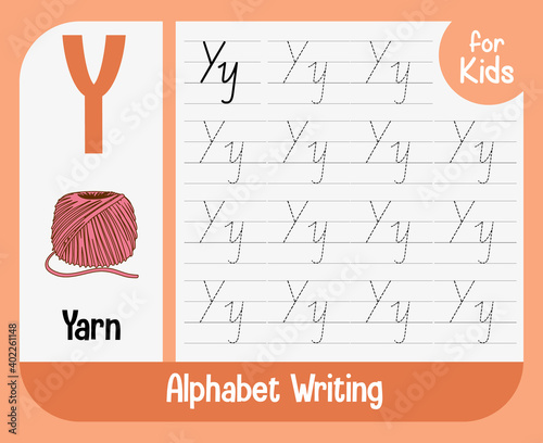 Alphabet tracing worksheet with letter and vocabulary